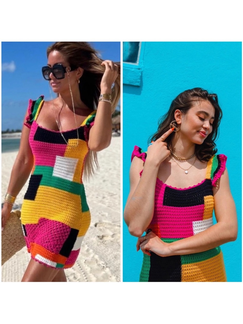 ZARA MULTICOLORED CROCHET MINI DRESS